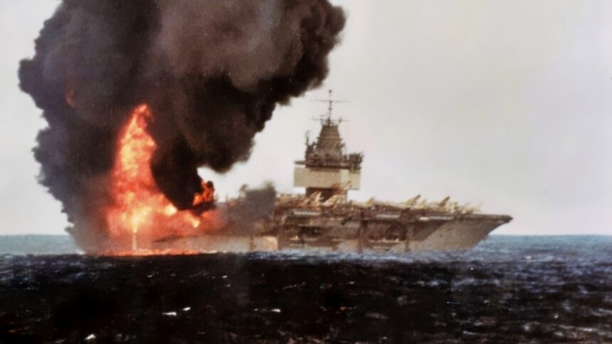 A Rack of 500-Pound Bombs Blew a 22-by-18-Foot Hole in Nuclear Aircraft Carrier USS Enterprise Beside a Tanker Holding 6,000 Gallons of Jet Fuel. She Was Back at Sea the Same Year